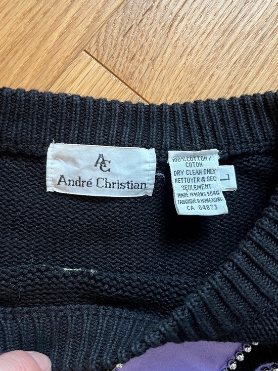 Andre Christian Black Vintage 80s Bold Fun Graphic Bead Embellished Sweater - Picture 4 of 7